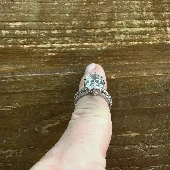 Italo Jewelry Hidden Halo Emerald Cut Engagement and pave band - Picture 2 of 12